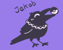 Jakob drawn as a crow with a ruff collar